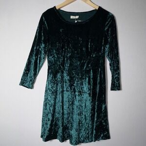 DGMYG Womens Sz Medium Crushed Velvet Long Sleeve Dress Waisted Jewel Blue Green